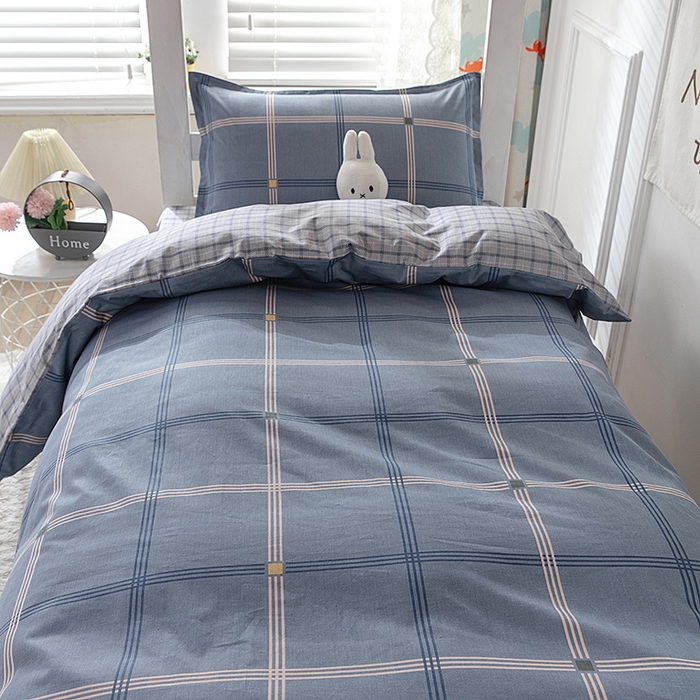 91家纺网 家纺一手货源 找家纺  提供买家秀爆款花型不断货）2025新款全棉AB版13372学生宿舍印花三件套双面纯棉床单款上下铺单人 罗纳-灰