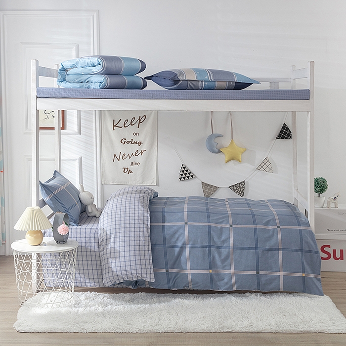 91家纺网 家纺一手货源 找家纺  提供买家秀爆款花型不断货）2025新款全棉AB版13372学生宿舍印花三件套双面纯棉床单款上下铺单人 罗纳-灰