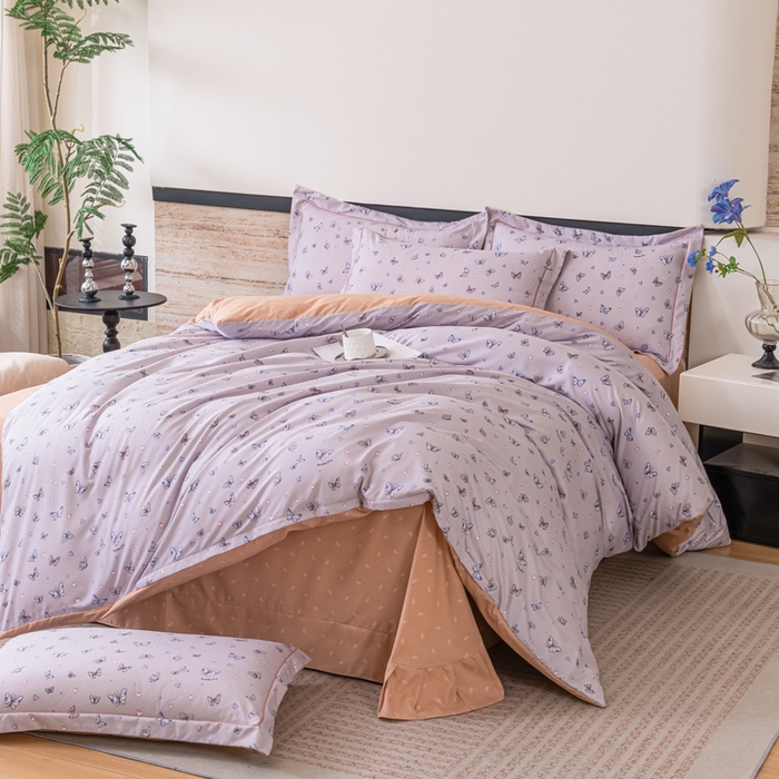 91家纺网 家纺一手货源 找家纺 （总）巧格家纺 2025爆款超柔云朵棉双层纱四件套不起球不掉色床裙款