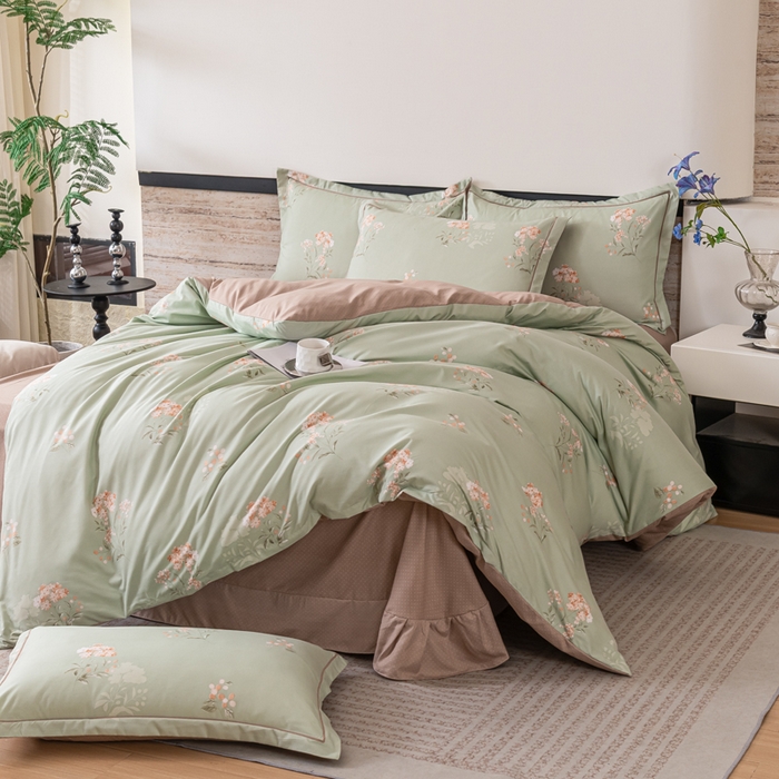 91家纺网 家纺一手货源 找家纺 （总）巧格家纺 2025爆款超柔云朵棉双层纱四件套不起球不掉色床裙款