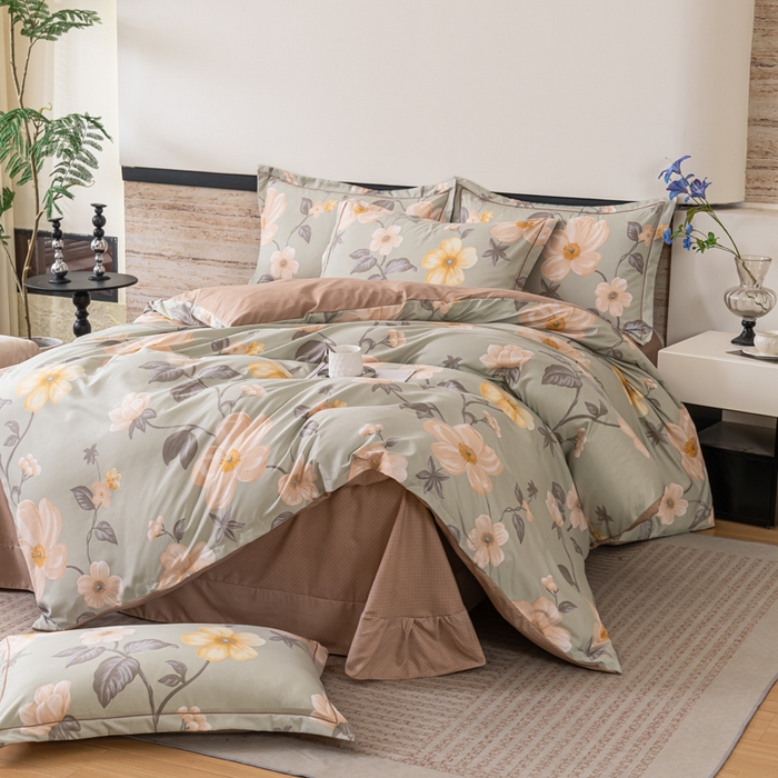 91家纺网 家纺一手货源 找家纺 （总）巧格家纺 2025爆款超柔云朵棉双层纱四件套不起球不掉色床裙款