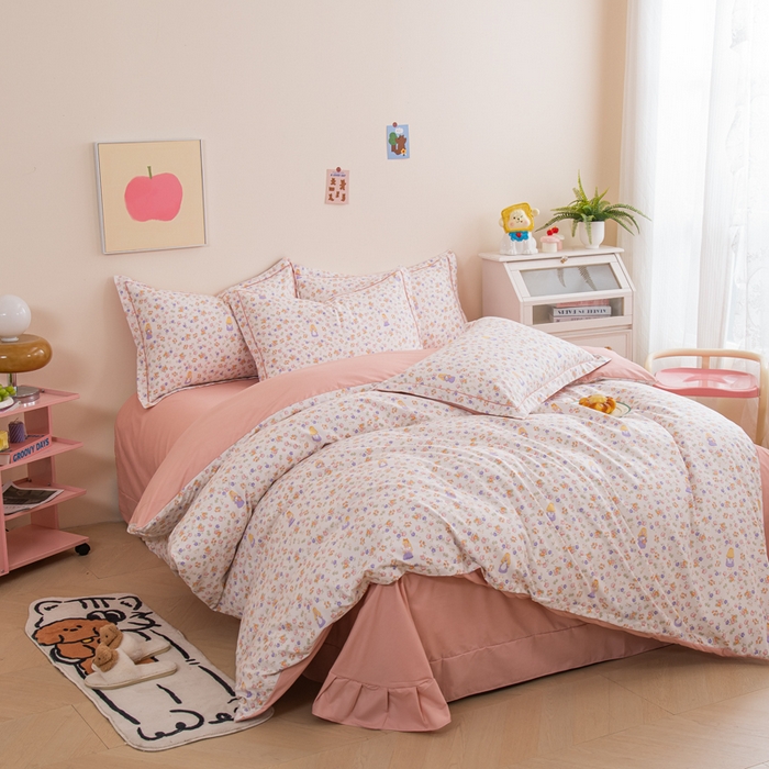 91家纺网 家纺一手货源 找家纺 （总）巧格家纺 2025爆款超柔云朵棉双层纱四件套不起球不掉色床裙款