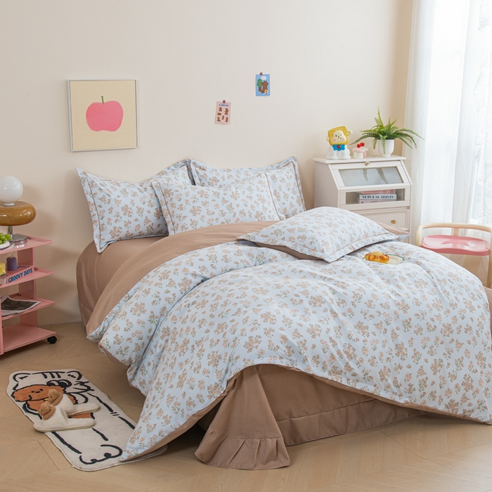 91家纺网 家纺一手货源 找家纺 （总）巧格家纺 2025爆款超柔云朵棉双层纱四件套不起球不掉色床裙款