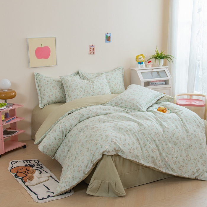 91家纺网 家纺一手货源 找家纺 （总）巧格家纺 2025爆款超柔云朵棉双层纱四件套不起球不掉色床裙款