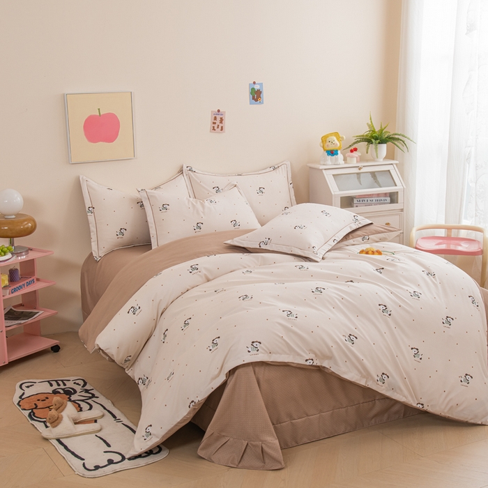 91家纺网 家纺一手货源 找家纺 （总）巧格家纺 2025爆款超柔云朵棉双层纱四件套不起球不掉色床裙款