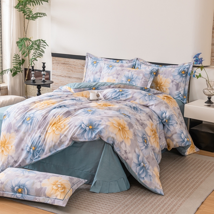 91家纺网 家纺一手货源 找家纺 （总）巧格家纺 2025爆款超柔云朵棉双层纱四件套不起球不掉色床裙款