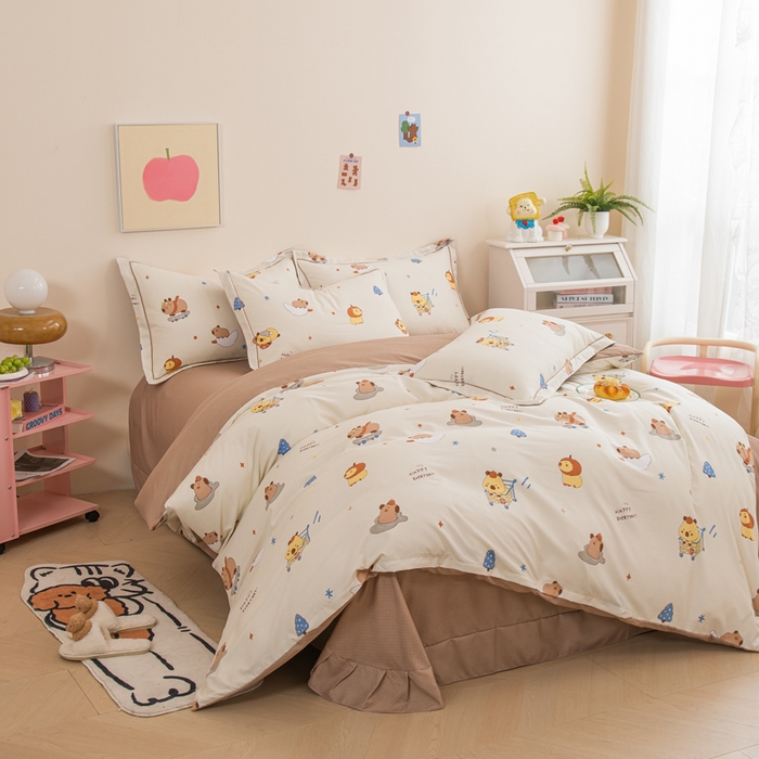 91家纺网 家纺一手货源 找家纺 （总）巧格家纺 2025爆款超柔云朵棉双层纱四件套不起球不掉色床裙款