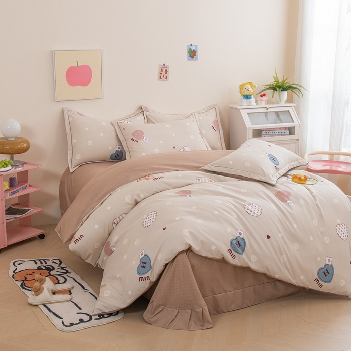 91家纺网 家纺一手货源 找家纺 （总）巧格家纺 2025爆款超柔云朵棉双层纱四件套不起球不掉色床裙款