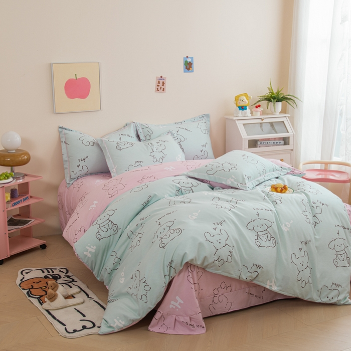 91家纺网 家纺一手货源 找家纺 （总）巧格家纺 2025爆款超柔云朵棉双层纱四件套不起球不掉色床裙款