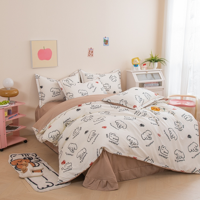 91家纺网 家纺一手货源 找家纺 巧格家纺 2025爆款超柔云朵棉双层纱四件套不起球不掉色床裙款 杨枝甘露-黄