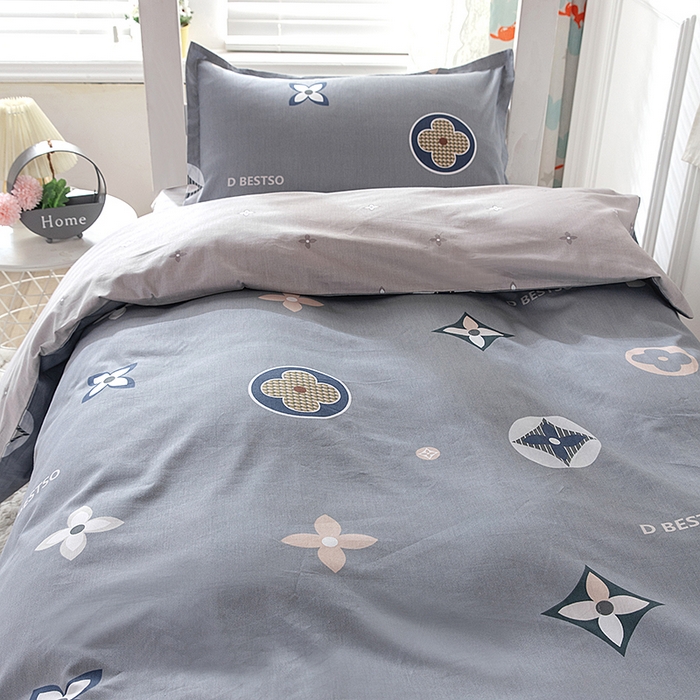 91家纺网 家纺一手货源 找家纺  提供买家秀爆款花型不断货）2025新款全棉AB版13372学生宿舍印花三件套双面纯棉床单款上下铺单人 维乐-灰