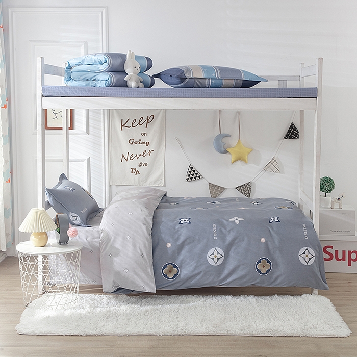 91家纺网 家纺一手货源 找家纺  提供买家秀爆款花型不断货）2025新款全棉AB版13372学生宿舍印花三件套双面纯棉床单款上下铺单人 维乐-灰