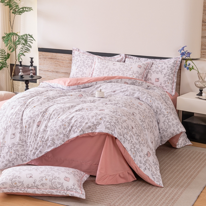 巧格家纺 2025爆款超柔云朵棉双层纱四件套不起球不掉色床裙款 草莓甜甜