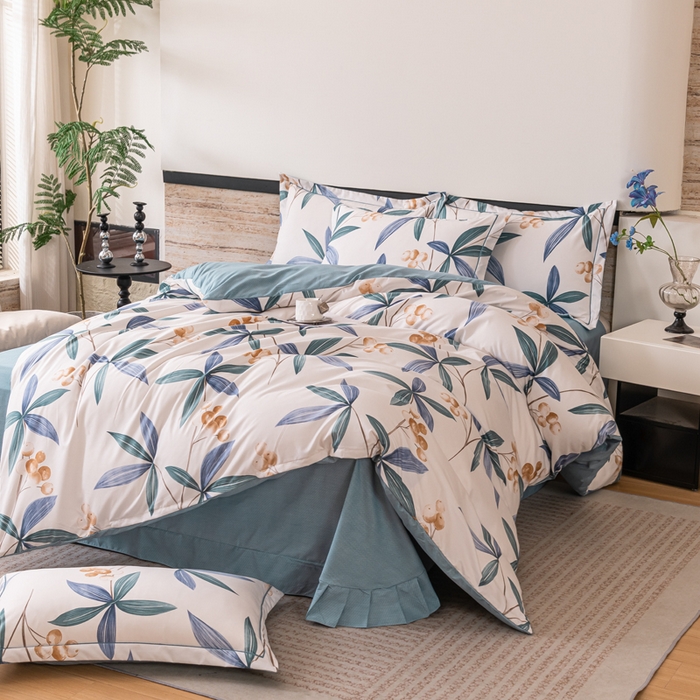 巧格家纺 2025爆款超柔云朵棉双层纱四件套不起球不掉色床裙款 绿光森林