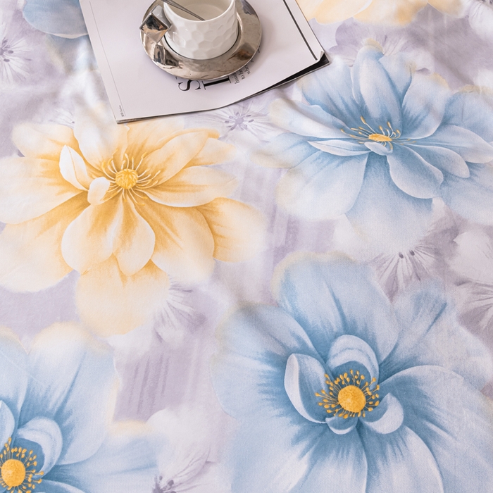 91家纺网 家纺一手货源 找家纺 巧格家纺 2025爆款超柔云朵棉双层纱四件套不起球不掉色床裙款 梦华录-蓝