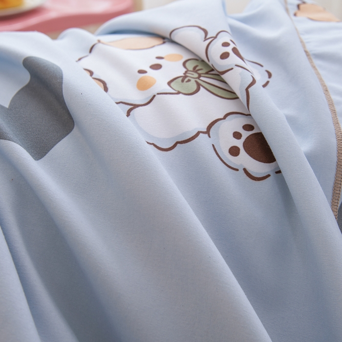 91家纺网 家纺一手货源 找家纺 巧格家纺 2025爆款超柔云朵棉双层纱四件套不起球不掉色床裙款 贝贝熊-蓝