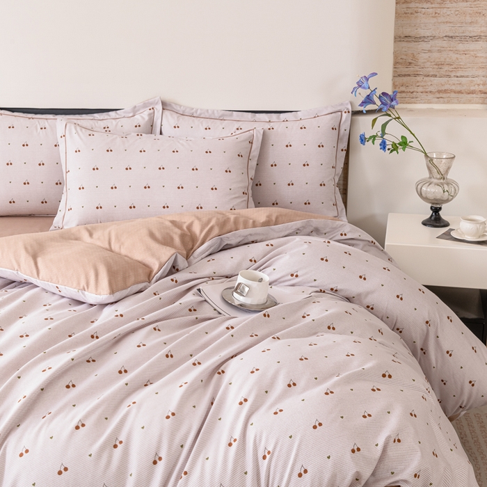 91家纺网 家纺一手货源 找家纺 巧格家纺 2025爆款超柔云朵棉双层纱四件套不起球不掉色床裙款 点点甜心-咖