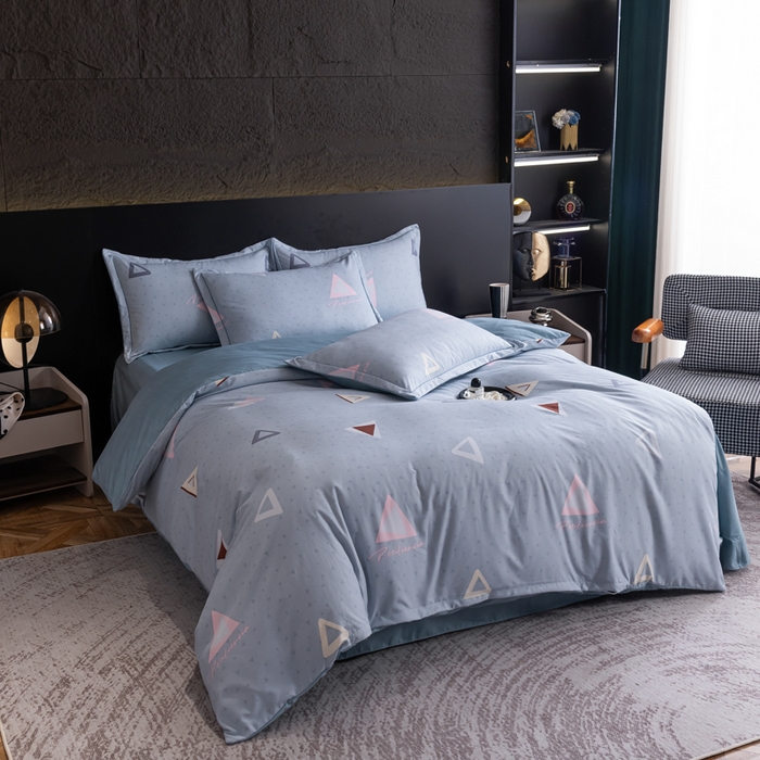 巧格家纺 2025爆款超柔云朵棉双层纱四件套不起球不掉色床裙款 几何空间-蓝