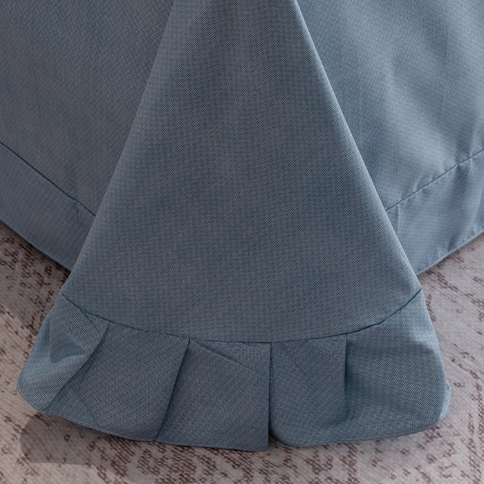 91家纺网 家纺一手货源 找家纺 巧格家纺 2025爆款超柔云朵棉双层纱四件套不起球不掉色床裙款 几何空间-蓝