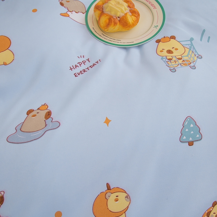 91家纺网 家纺一手货源 找家纺 巧格家纺 2025爆款超柔云朵棉双层纱四件套不起球不掉色床裙款 卡皮巴拉-蓝