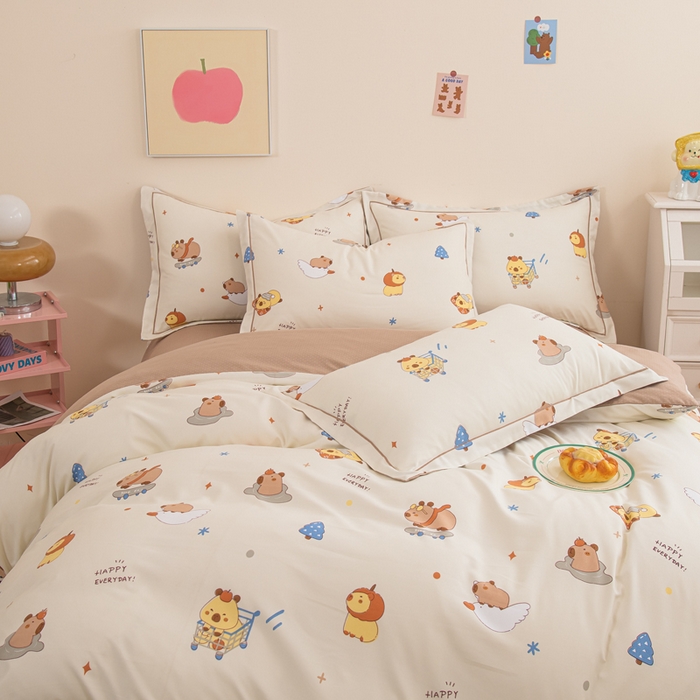 91家纺网 家纺一手货源 找家纺 巧格家纺 2025爆款超柔云朵棉双层纱四件套不起球不掉色床裙款 卡皮巴拉-米