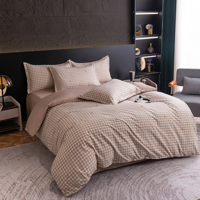 巧格家纺 2025爆款超柔云朵棉双层纱四件套不起球不掉色床裙款 漫日之夏-咖