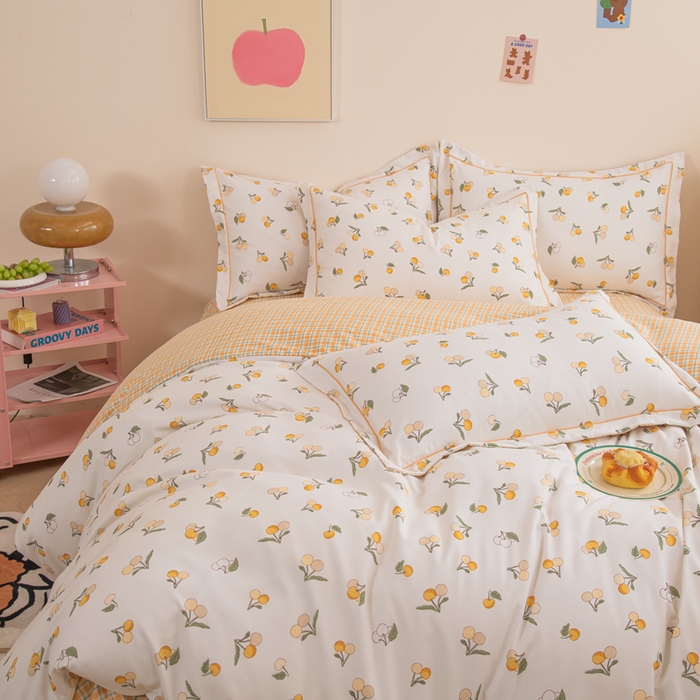 91家纺网 家纺一手货源 找家纺 巧格家纺 2025爆款超柔云朵棉双层纱四件套不起球不掉色床裙款 森森果绿-桔