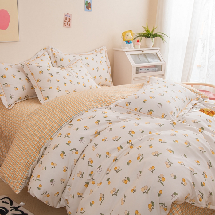 91家纺网 家纺一手货源 找家纺 巧格家纺 2025爆款超柔云朵棉双层纱四件套不起球不掉色床裙款 森森果绿-桔