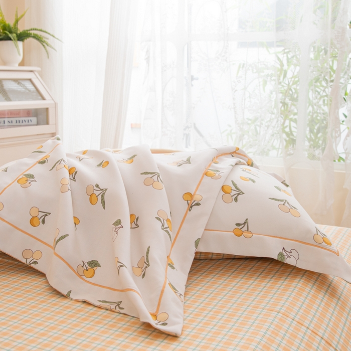 91家纺网 家纺一手货源 找家纺 巧格家纺 2025爆款超柔云朵棉双层纱四件套不起球不掉色床裙款 森森果绿-桔