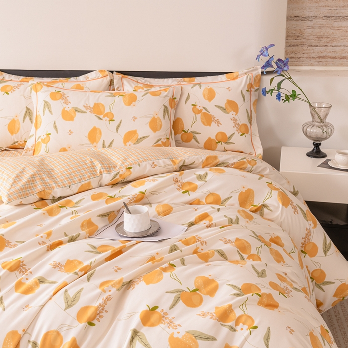 91家纺网 家纺一手货源 找家纺 巧格家纺 2025爆款超柔云朵棉双层纱四件套不起球不掉色床裙款 杨枝甘露-黄