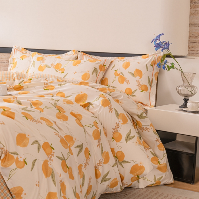 91家纺网 家纺一手货源 找家纺 巧格家纺 2025爆款超柔云朵棉双层纱四件套不起球不掉色床裙款 杨枝甘露-黄