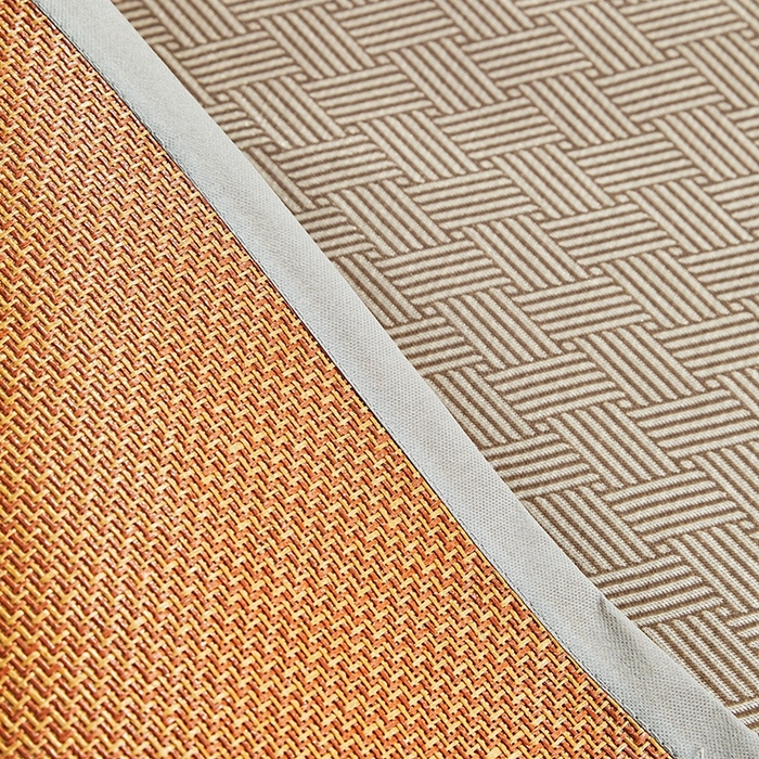 91家纺网 家纺一手货源 找家纺 梵希良品家纺 2025新款艾草宽边绣花冰藤席冰丝席凉席三件套 咖色