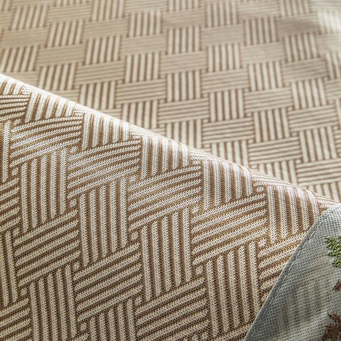 91家纺网 家纺一手货源 找家纺 梵希良品家纺 2025新款艾草宽边绣花冰藤席冰丝席凉席三件套 咖色