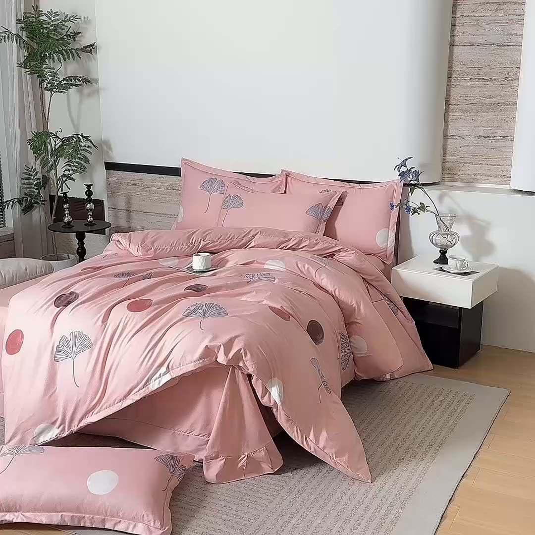 91家纺网 家纺一手货源 找家纺 巧格家纺 2025爆款超柔云朵棉双层纱四件套不起球不掉色床裙款 杉杉来了-粉