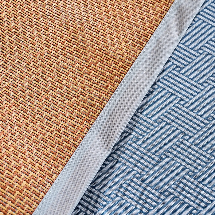 91家纺网 家纺一手货源 找家纺 梵希良品家纺 2025新款艾草宽边绣花冰藤席冰丝席凉席三件套 蓝色