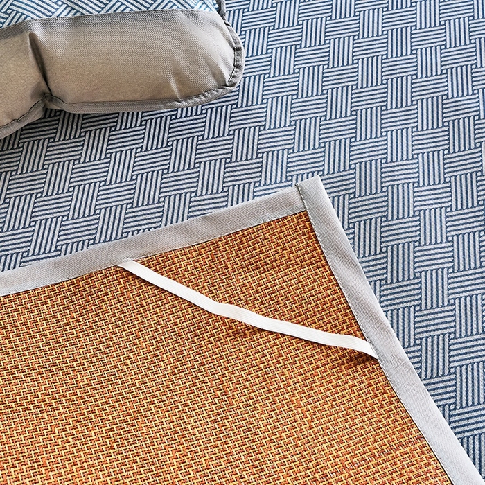 91家纺网 家纺一手货源 找家纺 梵希良品家纺 2025新款艾草宽边绣花冰藤席冰丝席凉席三件套 蓝色