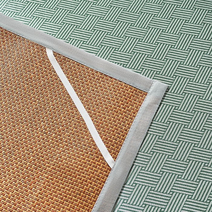 91家纺网 家纺一手货源 找家纺 梵希良品家纺 2025新款艾草宽边绣花冰藤席冰丝席凉席三件套 绿色