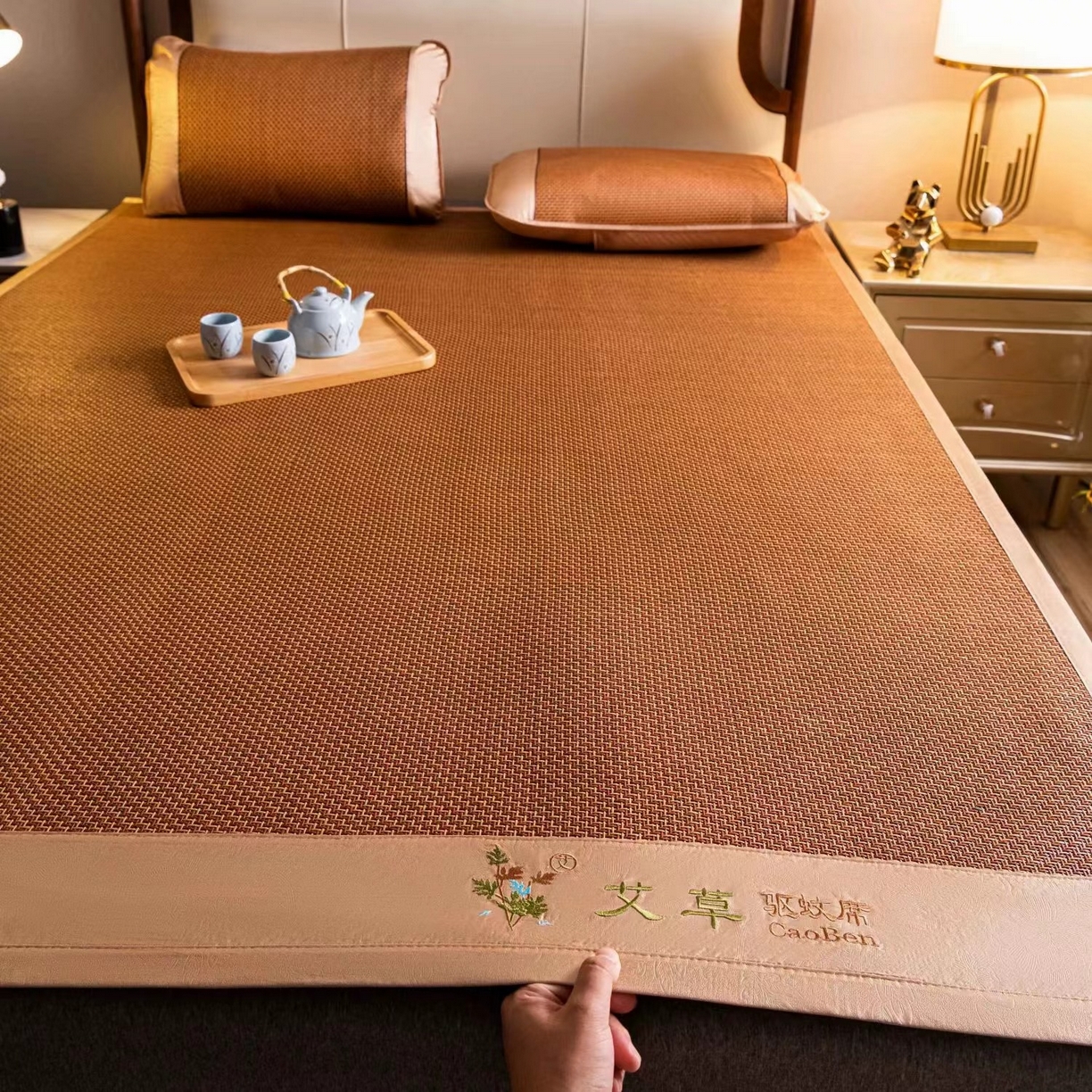 91家纺网 家纺一手货源 找家纺 （总）梵希良品家纺 2025新款艾草加厚藤席夏季双人席子可折叠凉席