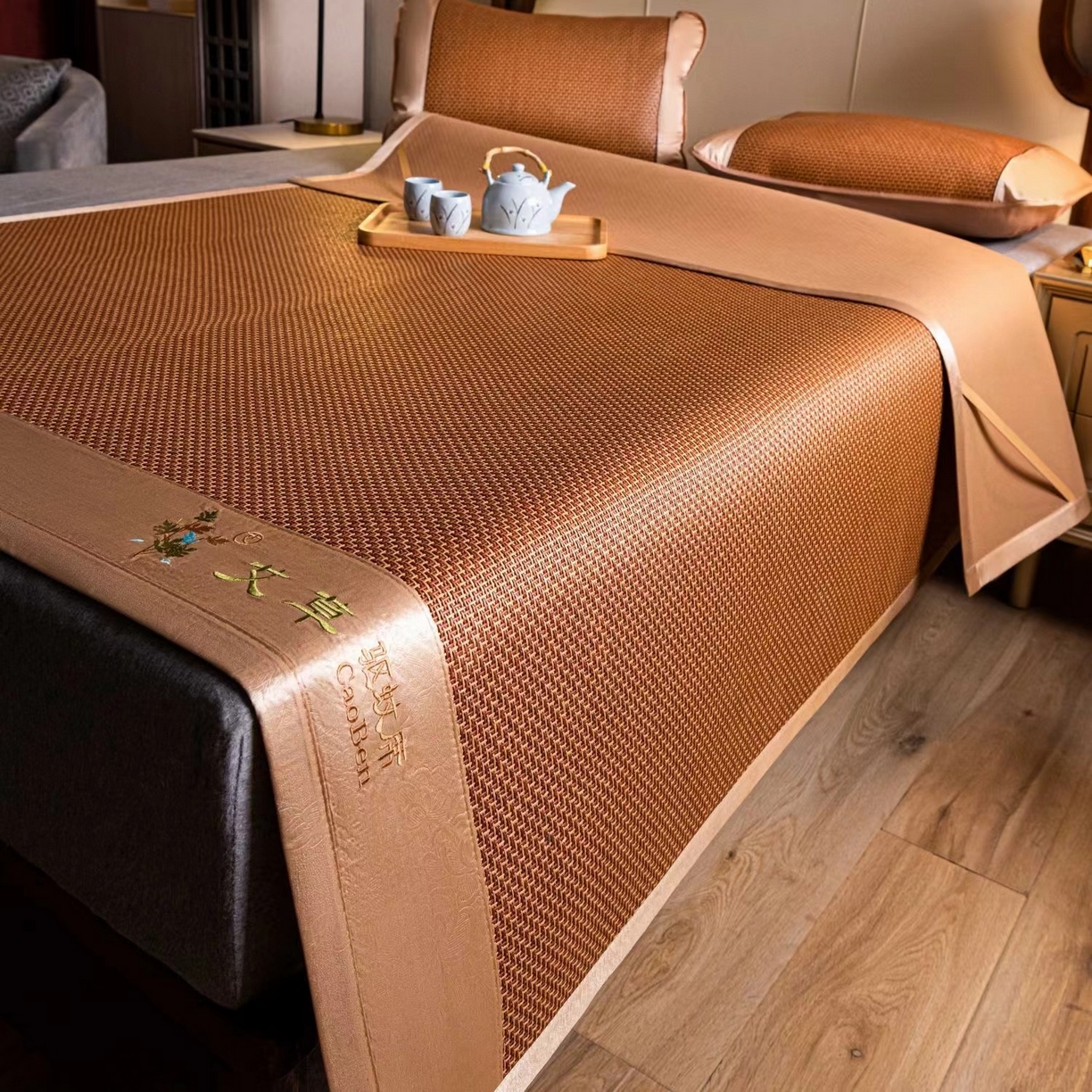 91家纺网 家纺一手货源 找家纺 （总）梵希良品家纺 2025新款艾草加厚藤席夏季双人席子可折叠凉席