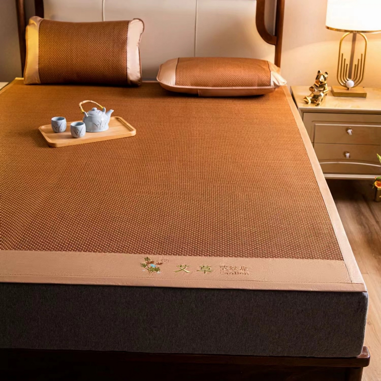 91家纺网 家纺一手货源 找家纺 梵希良品家纺 2025新款艾草加厚藤席夏季双人席子可折叠凉席 艾草步步高升