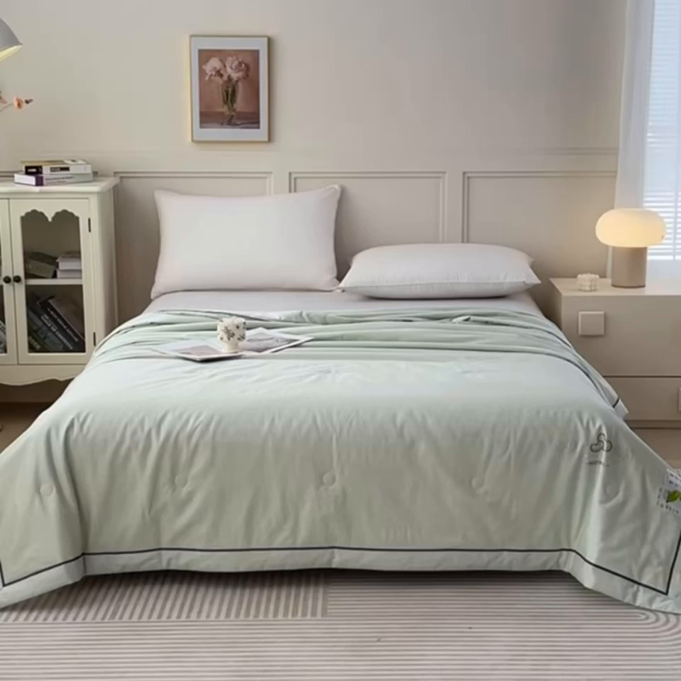 91家纺网 家纺一手货源 找家纺 （总）紫乐家纺 2025新款A类60新疆长绒棉纯色夏被大豆纤维夏凉被空调被被子被芯