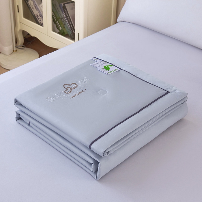 91家纺网 家纺一手货源 找家纺 紫乐家纺 2025新款60长绒棉纯色夏被 海鸥灰