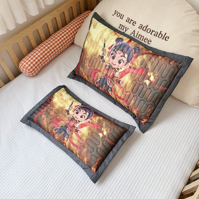 91家纺网 家纺一手货源 找家纺 纽乐家纺 2025新款卡通5D数码印花哪吒周边儿童冰丝乳胶凉枕枕套枕芯 哪吒-2