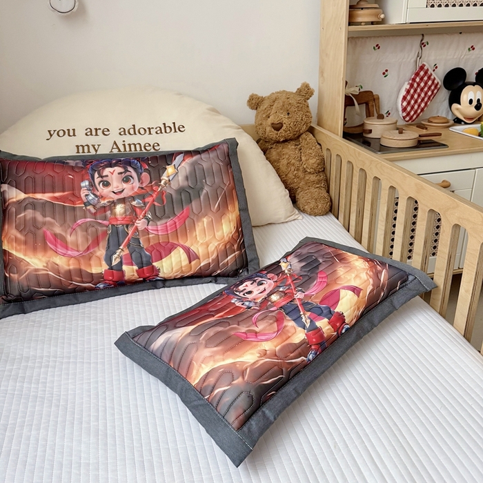 91家纺网 家纺一手货源 找家纺 纽乐家纺 2025新款卡通5D数码印花哪吒周边儿童冰丝乳胶凉枕枕套枕芯 哪吒-5