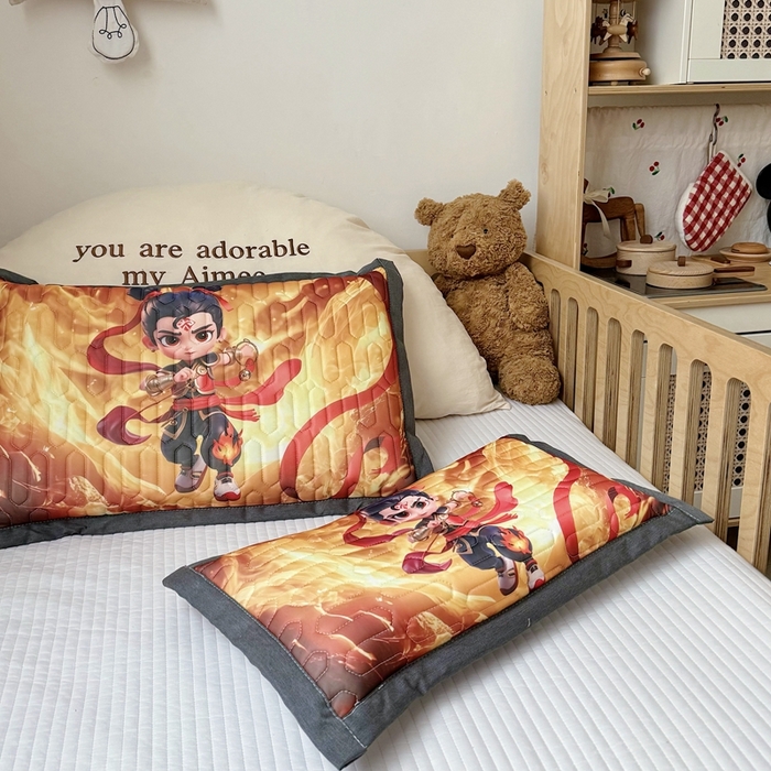 91家纺网 家纺一手货源 找家纺 纽乐家纺 2025新款卡通5D数码印花哪吒周边儿童冰丝乳胶凉枕枕套枕芯 哪吒-7