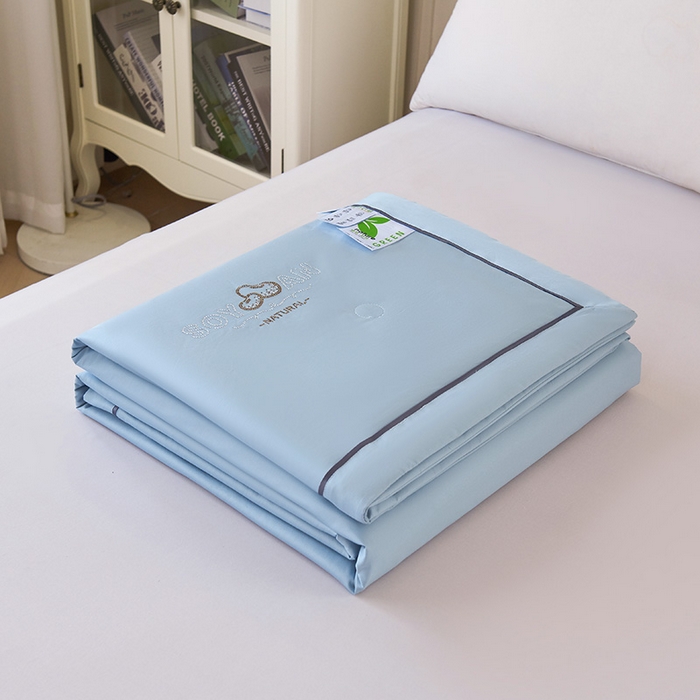 91家纺网 家纺一手货源 找家纺 紫乐家纺 2025新款60长绒棉纯色夏被 星光蓝