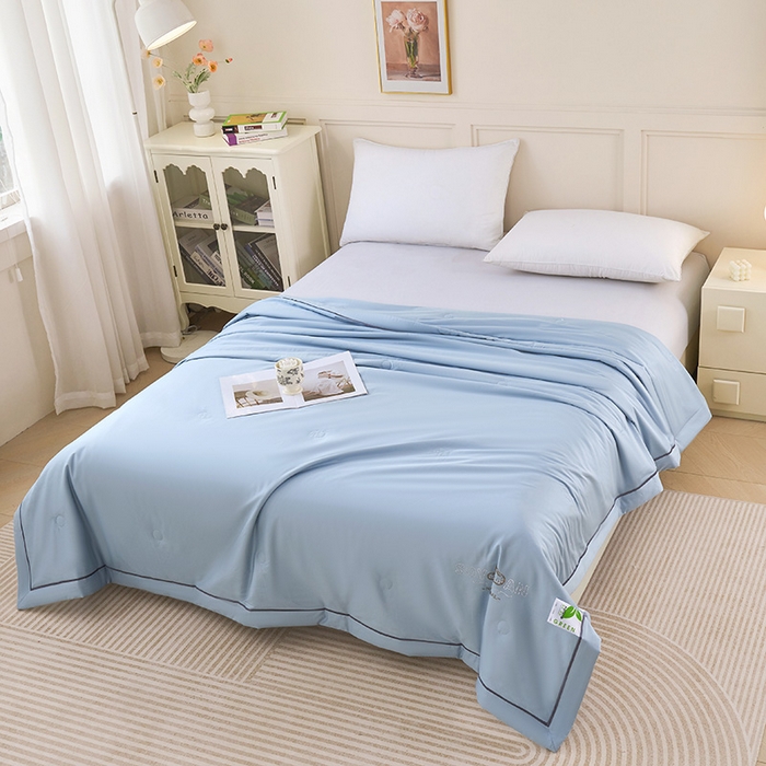 91家纺网 家纺一手货源 找家纺 紫乐家纺 2025新款60长绒棉纯色夏被 星光蓝