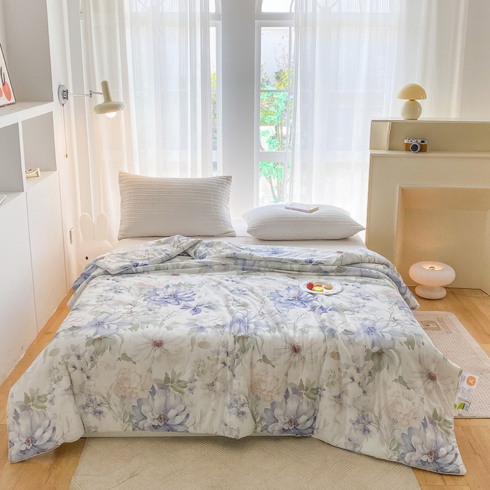 91家纺网 家纺一手货源 找家纺 七里香 2025新款防锦安带氨纶5D凉感丝夏被 繁花