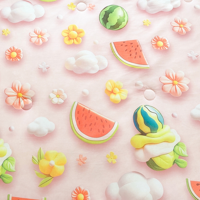 91家纺网 家纺一手货源 找家纺 七里香 2025新款防锦安带氨纶5D凉感丝夏被 西瓜