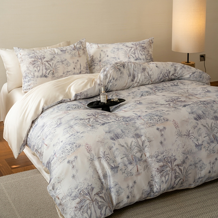 91家纺网 家纺一手货源 找家纺 （总）禾时 2025新款60S兰精天丝数码印花暗合简约款四件套